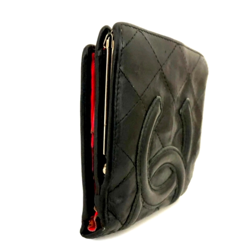 Chanel Black & Hot Pink Combon Lambskin Compact Bifold Wallet (GOOD)COA✨️🖤💕✨️ - Picture 4 of 9